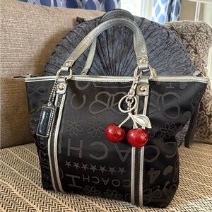 Coach Black Tote with Red Cherry Charm